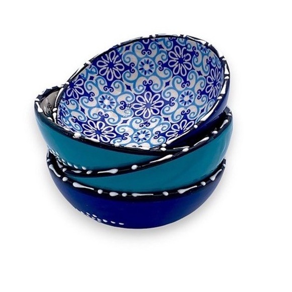 NEW Set 4 NAKKAS‎ CINI Hand Painted TURKIYE Ceramic Finger Dipping Tid Bit Bowls - Picture 1 of 4
